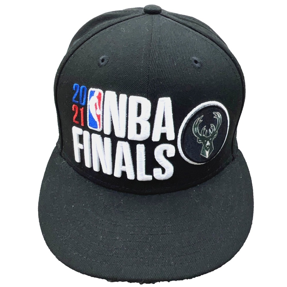 Milwaukee Bucks Hat Cap Snap Back Black White 9Fifty 2021 NBA Finals Adult